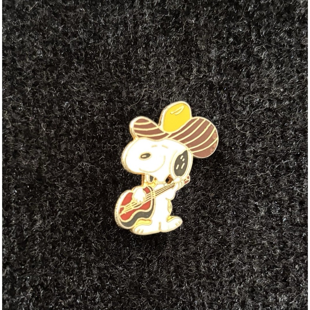 Vintage Peanuts Snoopy Playing Guitar Enamel Lapel Pin Collectible
